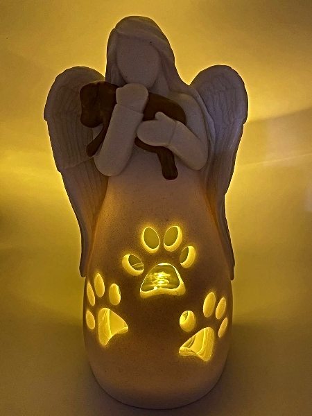Dog Memorial Candle Holder Statue with Flickering LED Candle