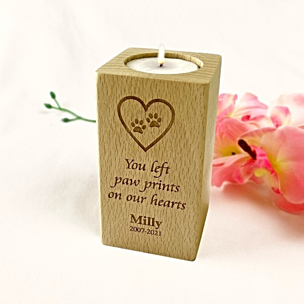 Personalised Engraved Wooden Pet Memorial Candle Holder